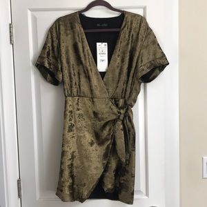 New Zara Gold Wrap Dress L